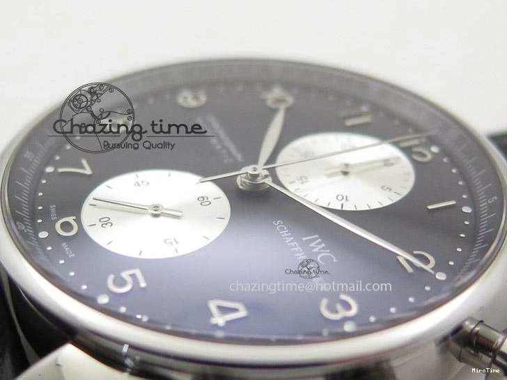 MIROTIME 0509 Minimalist Portuguese 40mm Chrono SS Black Dial On Black Leather Strap A 7382